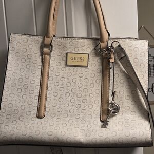 GUESS Beige and Brown Logo Satchel